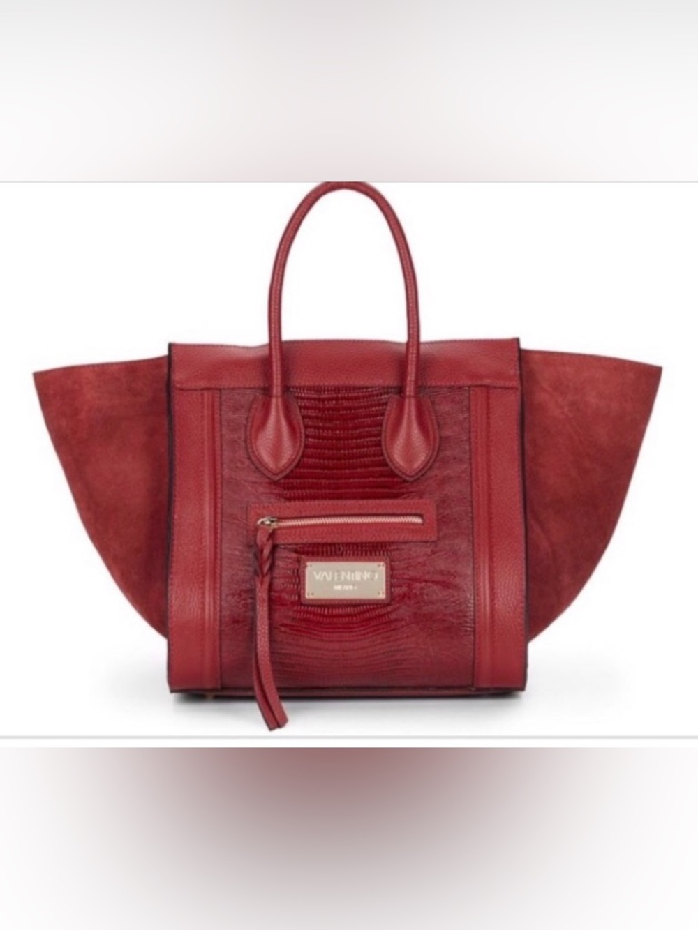 Authentic VALENTINO by Mario Milano Cynthia Red Leather Suede Trapeze Tote Bag
